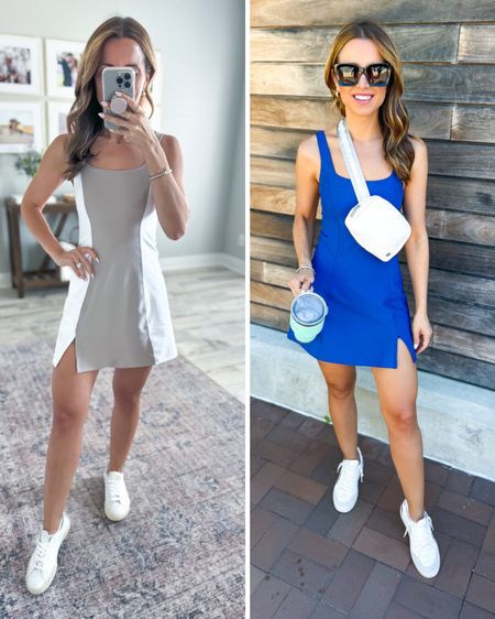 Baseball mom. One of my favorite exercise dresses! Abercrombie Sculpt Lux dress in XS regular. Adjustable straps and shorts/pockets under. Athletic dress. Spring outfit. Disney outfit. Tennis dress. Athleisure. Summer outfit. Lululemon belt bag. Veja Esplar sneakers. 

#LTKshoecrush #LTKfitness #LTKActive