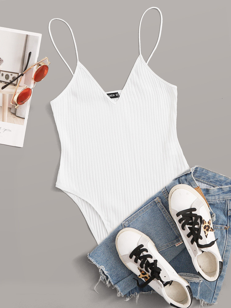 SHEIN Rib-knit Solid Bodysuit | SHEIN