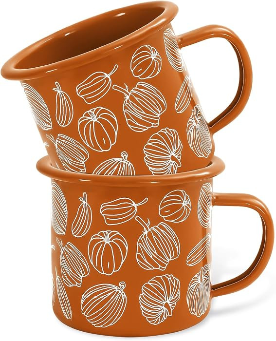 Whaline 2Pcs Fall Mini Coffee Mugs 12Oz Hello Pumpkin Enamel Cup with Handle Orange Autumn Pumpki... | Amazon (US)
