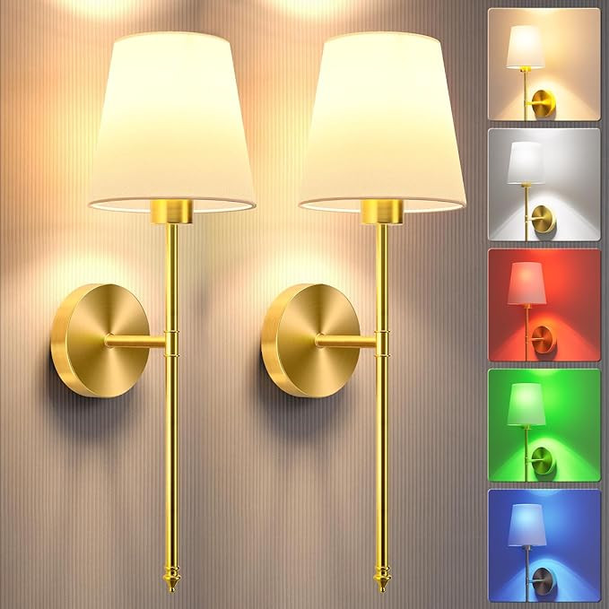Battery Operated Wall Sconce Set of 2,Gold Wireless Wall Sconce with 5200mAh Dimmable Detachable ... | Amazon (US)
