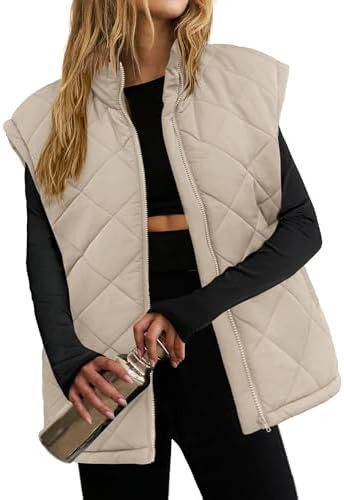 Zeagoo Womens Oversized Puffer Vest Zip Up Stand Collar Lightweight Sleeveless Warm Outerwear Pad... | Amazon (US)