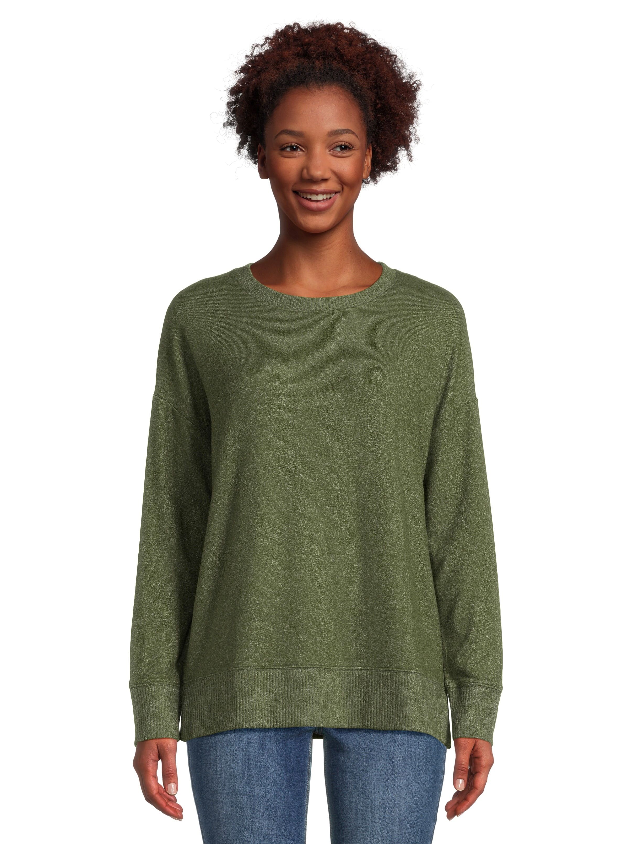 Time and Tru Women's Hacci Knit Pullover Sweatshirt with Long Sleeves, Sizes XS-XXXL | Walmart (US)