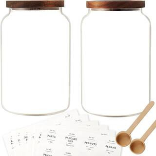 2-Piece Borosilicate Glass Food Storage Jar Set with Airtight Acacia Lid Label Spoon for Pantry Kitchen | The Home Depot
