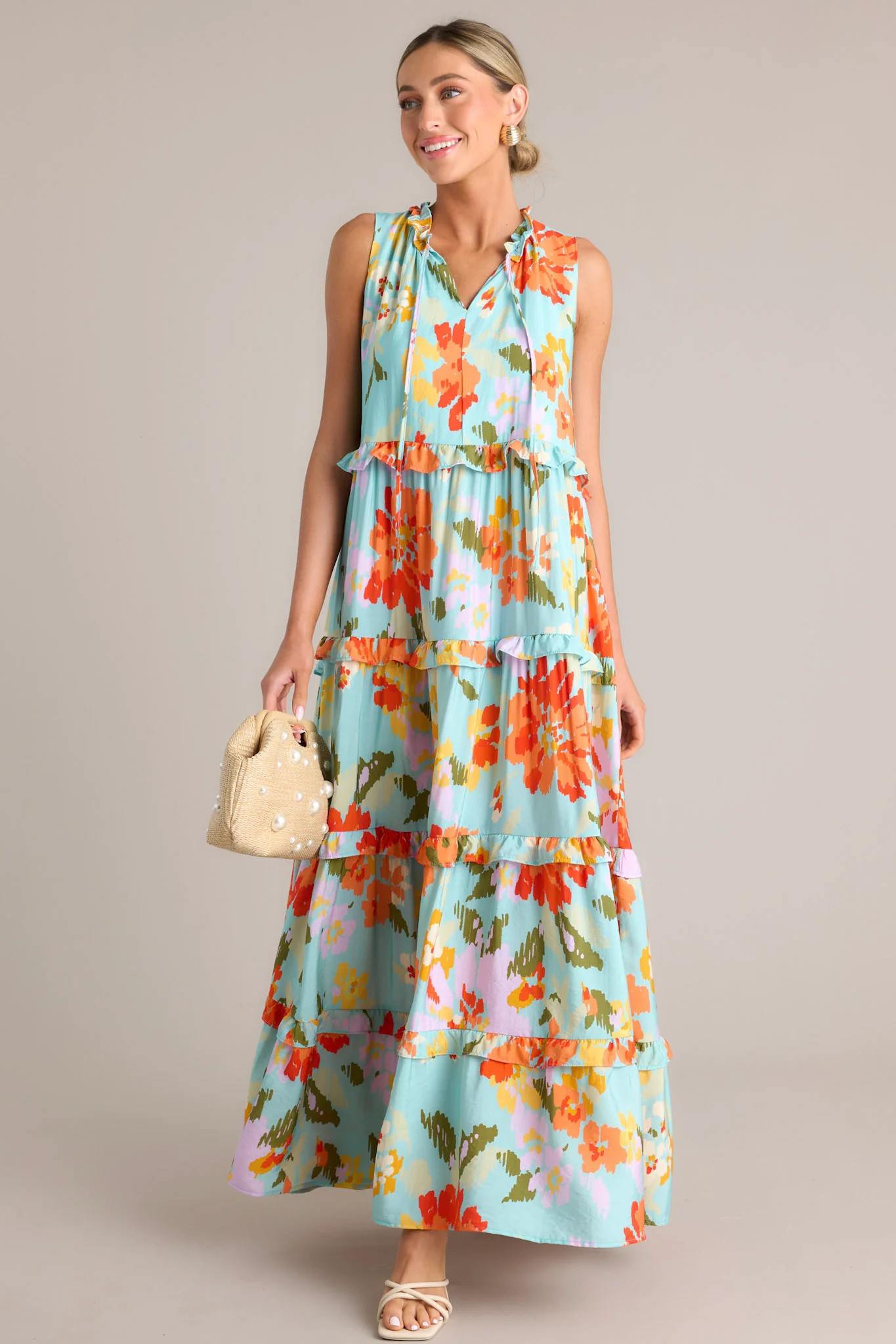 Blossom Breeze Sky Blue Multi Floral Maxi Dress | Red Dress