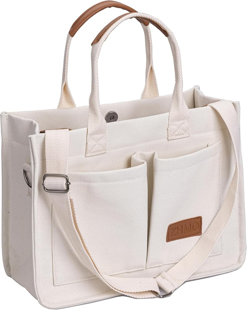 Large Canvas Tote Bag for Women With Pockets,Laptop Crossbody Purses Everything Everyday Bag Hand... | Amazon (US)