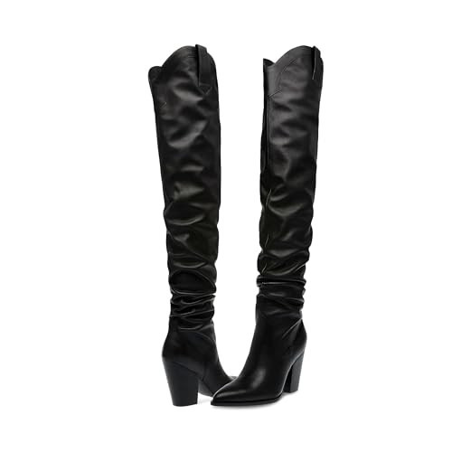 Steve Madden Women's Landy Knee High Boot, Black Leather, 6.5 | Amazon (US)