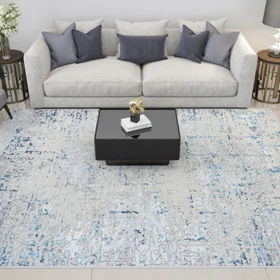 Electra Abstract Contemporary Blue/Gray High Low Pile Area Rug for Living Room, Dining Room, Bedroom | Wayfair North America
