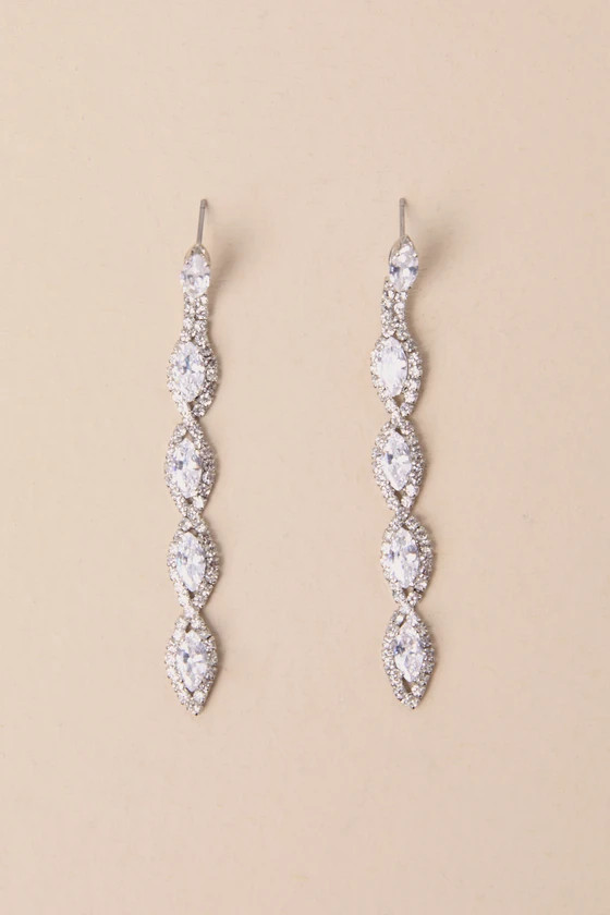 Upscale Direction Silver Rhinestone Drop Earrings | Lulus
