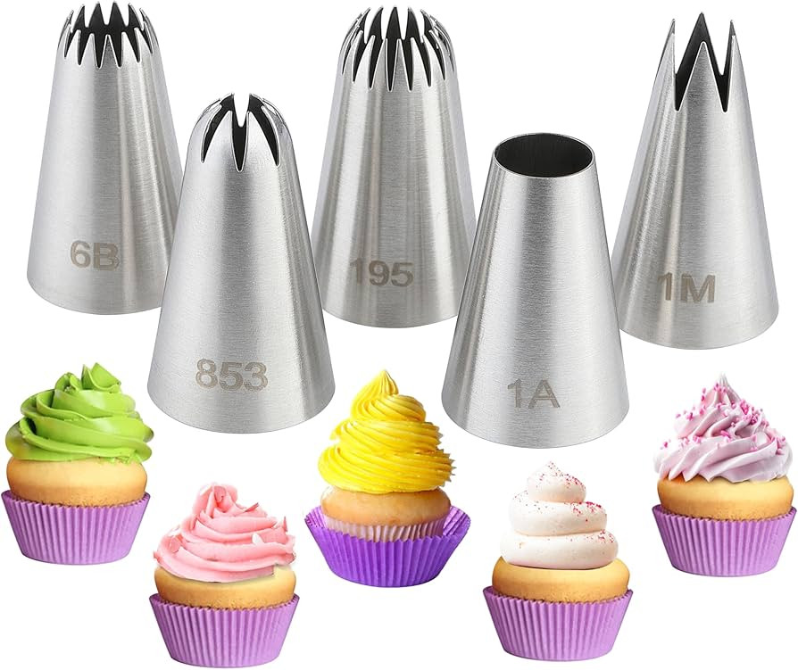 5PCS Large Piping Tips Set, COKUMA Stainless Steel Cake Decorating Tips, Frosting Icing Tips for ... | Amazon (US)