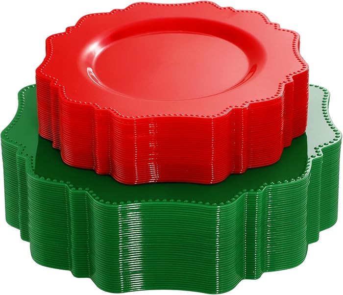 COLOSUS 100pcs Red and Green Plastic Plates, Red and Green Christmas Plastic Plates, Heavy Duty 2... | Amazon (US)