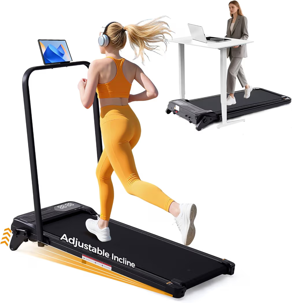 Folding Foldable Walking Pad Treadmill with Handle Bar and Adjustable Incline, 3.5HP Portable Ele... | Amazon (US)