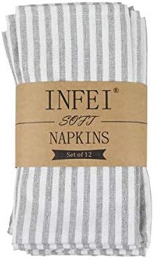 INFEI Soft Plain Striped Linen Cotton Dinner Cloth Napkins - Set of 12 (17 x 17 inches) - for Eve... | Amazon (US)