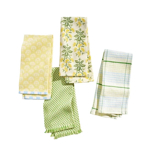 Beautiful Home by Drew Barrymore Floral Trellis Kitchen Towel Set, 4 Piece, Buttercream, 18" x 28... | Walmart (US)
