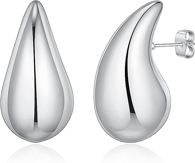 Silver Teardrop Earrings for Women, Chunky Silver Hoop Earrings for Women Silver Earrings for Wom... | Amazon (US)