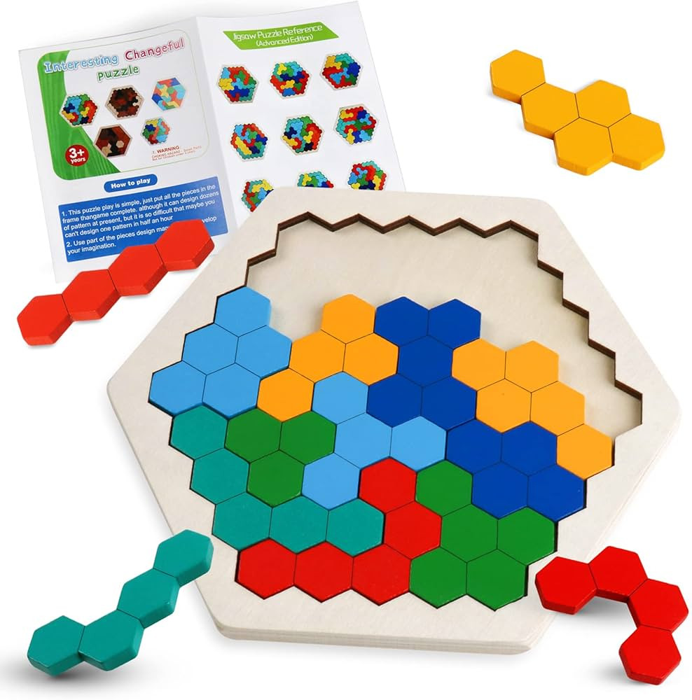 Amazon.com: Skrtuan Wooden Blocks Puzzle for Kid Adults Brain Teaser Hexagon Puzzles Games Toy Sh... | Amazon (US)