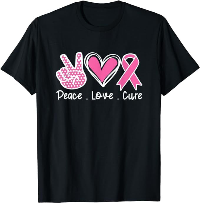 Breast Cancer Awareness Costume Pink Peace Love Cure Faith T-Shirt | Amazon (US)