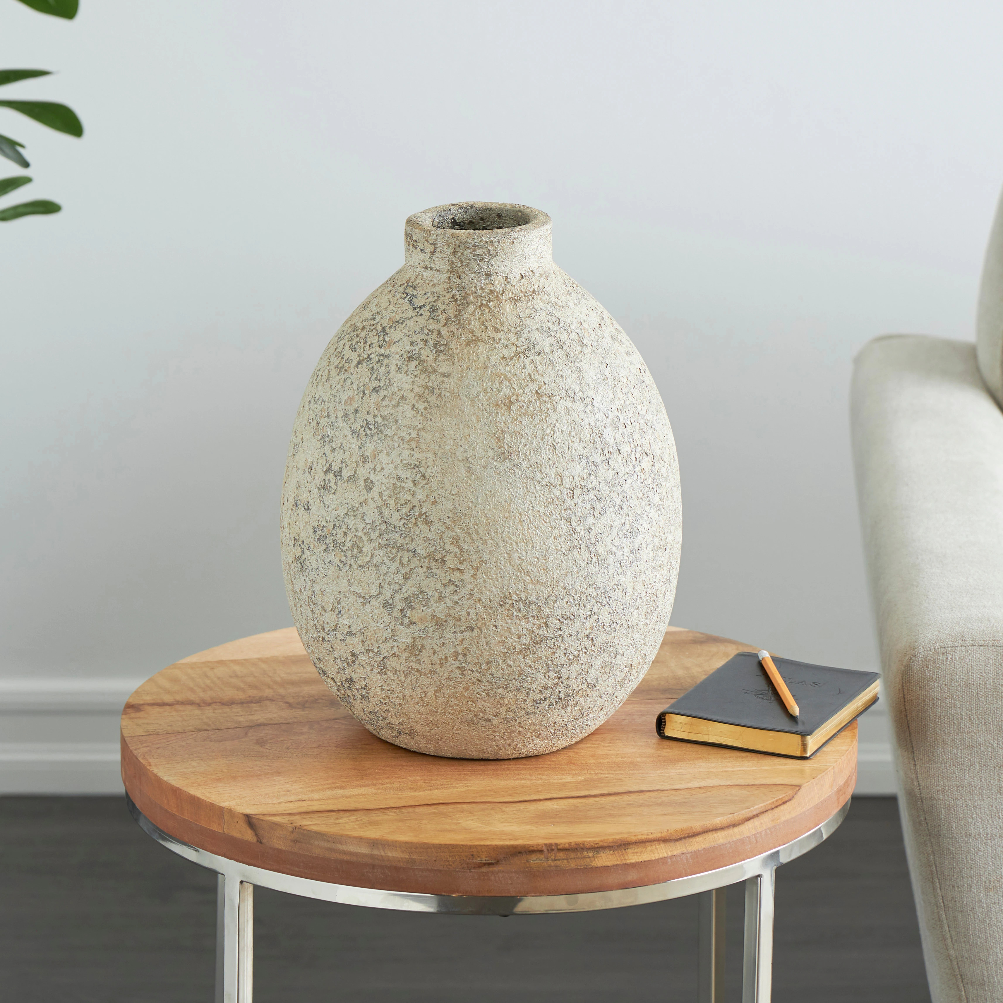 Beige Ceramic Handmade Antique Style Textured Decorative Vase | Bed Bath & Beyond