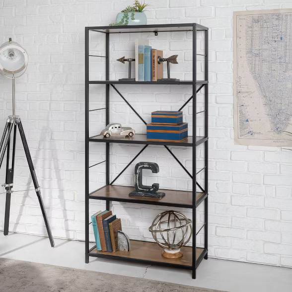 63" Rustic Industrial Farmhouse 4 Shelf Tall Bookshelf - Saracina Home | Target