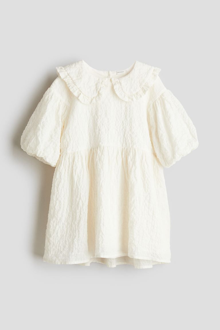Cotton Seersucker Dress - Round Neck - Short sleeve - Cream - Kids | H&M US | H&M (US + CA)