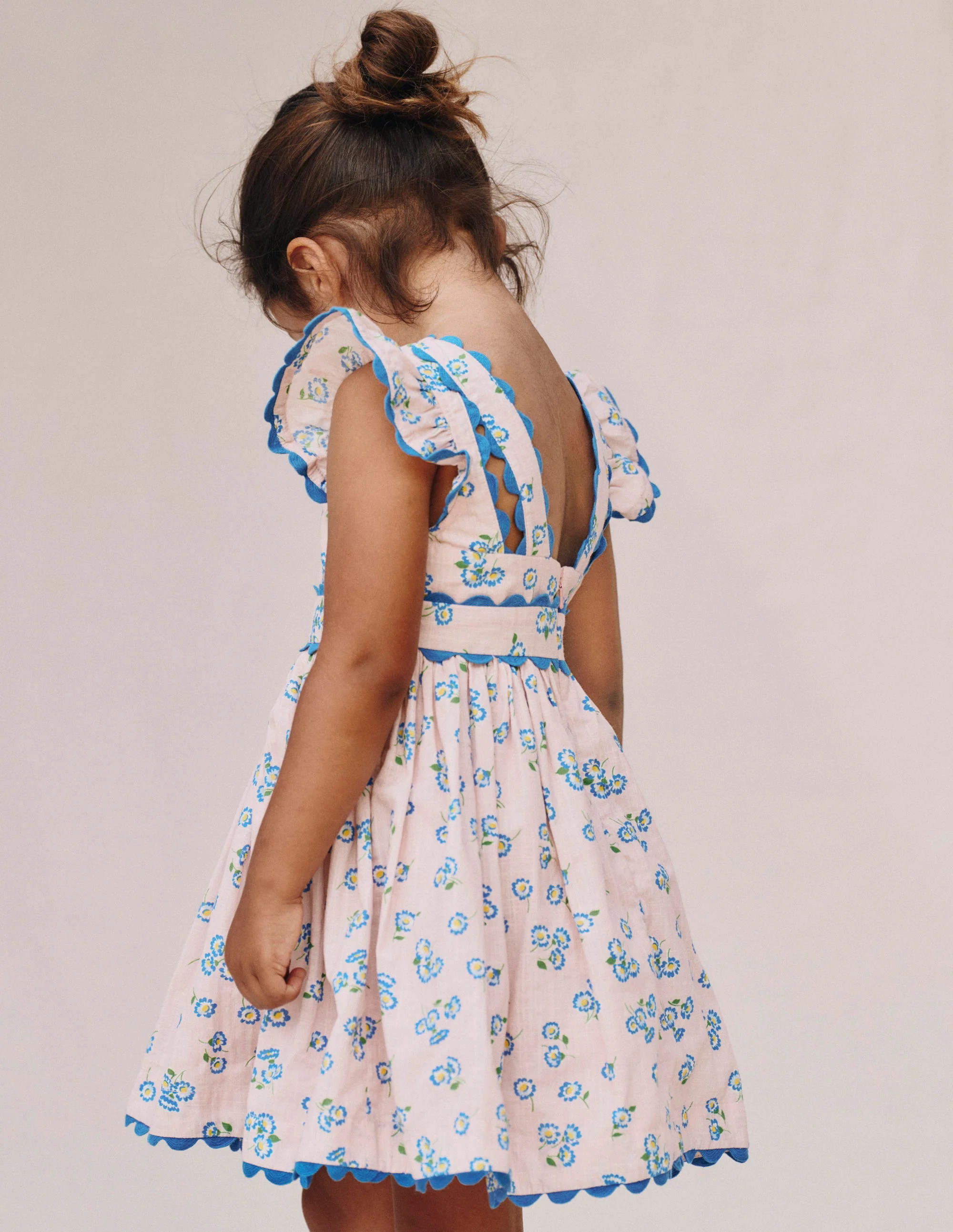 Ric Rac Trim Flutter Dress-Chalk Pink Daisy | Boden (US)