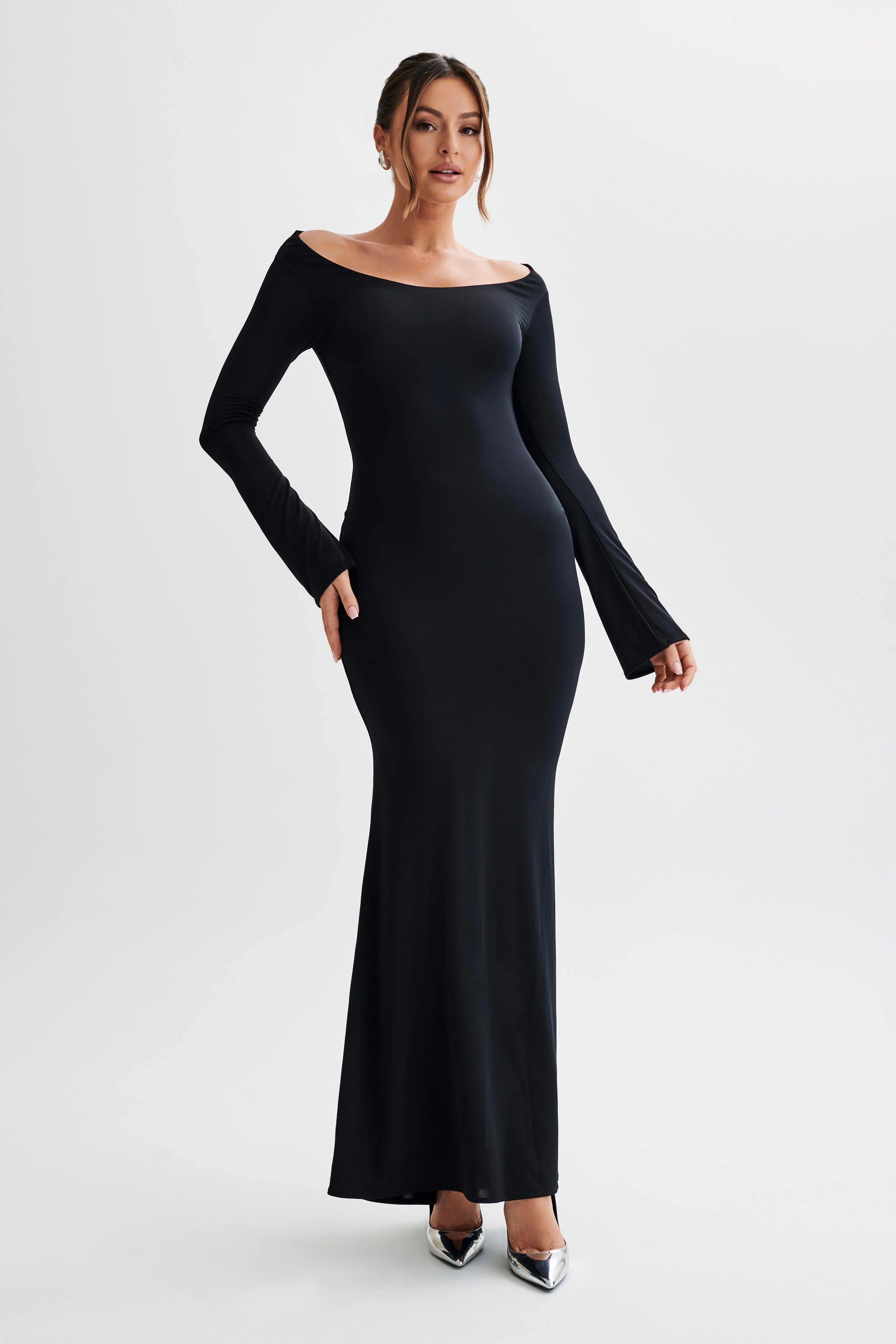 Millicent Slinky Long Sleeve Maxi Dress - Black | MESHKI US