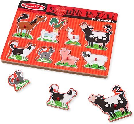 Melissa & Doug Farm Animals Sound Puzzle - Wooden Peg Puzzle With Sound Effects (8 pcs) | Amazon (US)