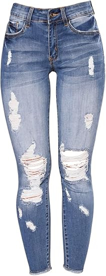 Andongnywell Women's Stretchy Ripped Hole Skinny Jeans Butt Lifting Distressed Denim Pants with P... | Amazon (US)