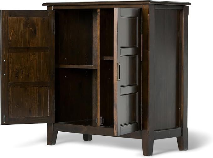 SIMPLIHOME Burlington SOLID WOOD 30 inch Wide Transitional Low Storage Cabinet in Mahogany Brown ... | Amazon (US)