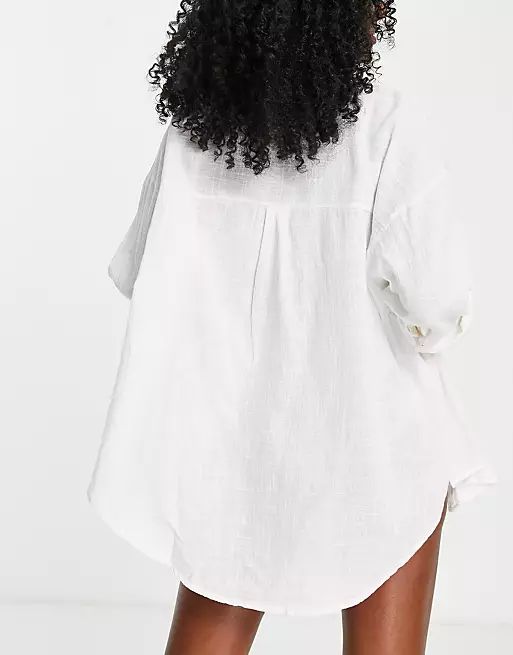 Pull&Bear oversized linen look shirt in white | ASOS (Global)