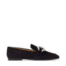 Black Suede Loafers with Crystal Buckle | Jimmy Choo (US)