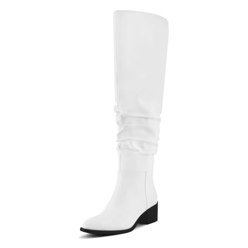 Shoe'N Tale Women's Over The Knee Thigh High Boots Chunky Block Heel Pointed Toe Slouchy Side Zip... | Amazon (US)