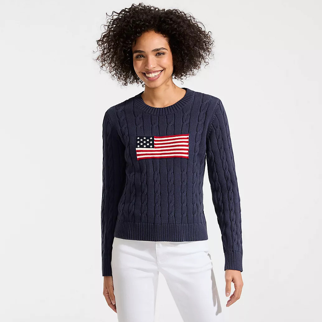 Women's American Flag Drifter Cable Sweater | Lands' End (US)