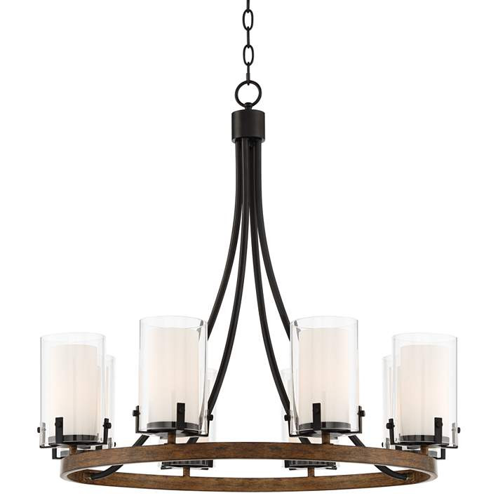 Stiffel 29 1/2" Wide Kiva Black Wood 8-Light Wagon Wheel Chandelier - #86H51 | Lamps Plus | Lamps Plus