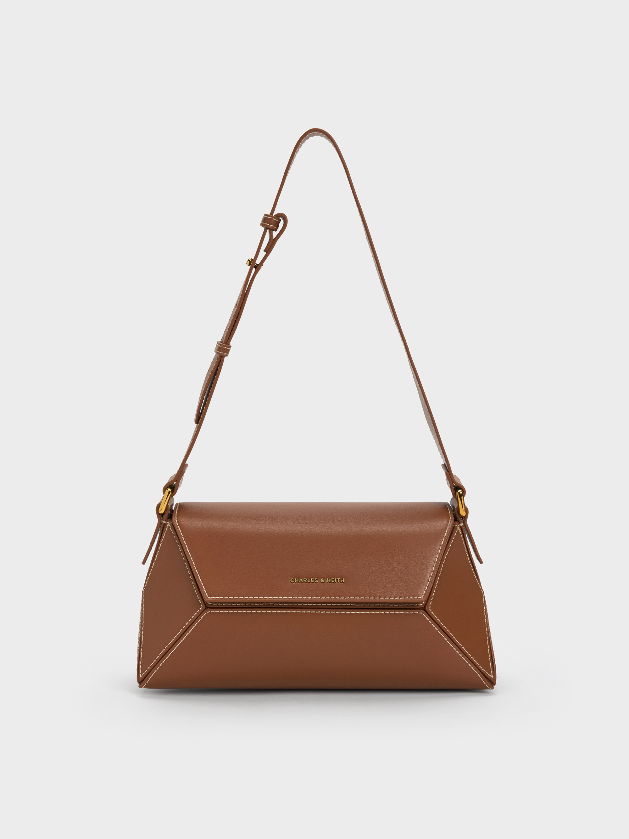 Nasrin Geometric Shoulder Bag
 - Chocolate | Charles & Keith EU