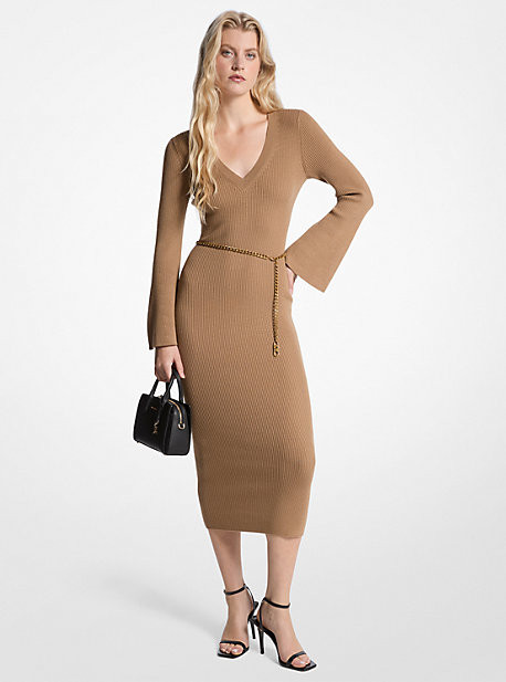Wool Blend Belted Midi Dress | Michael Kors US