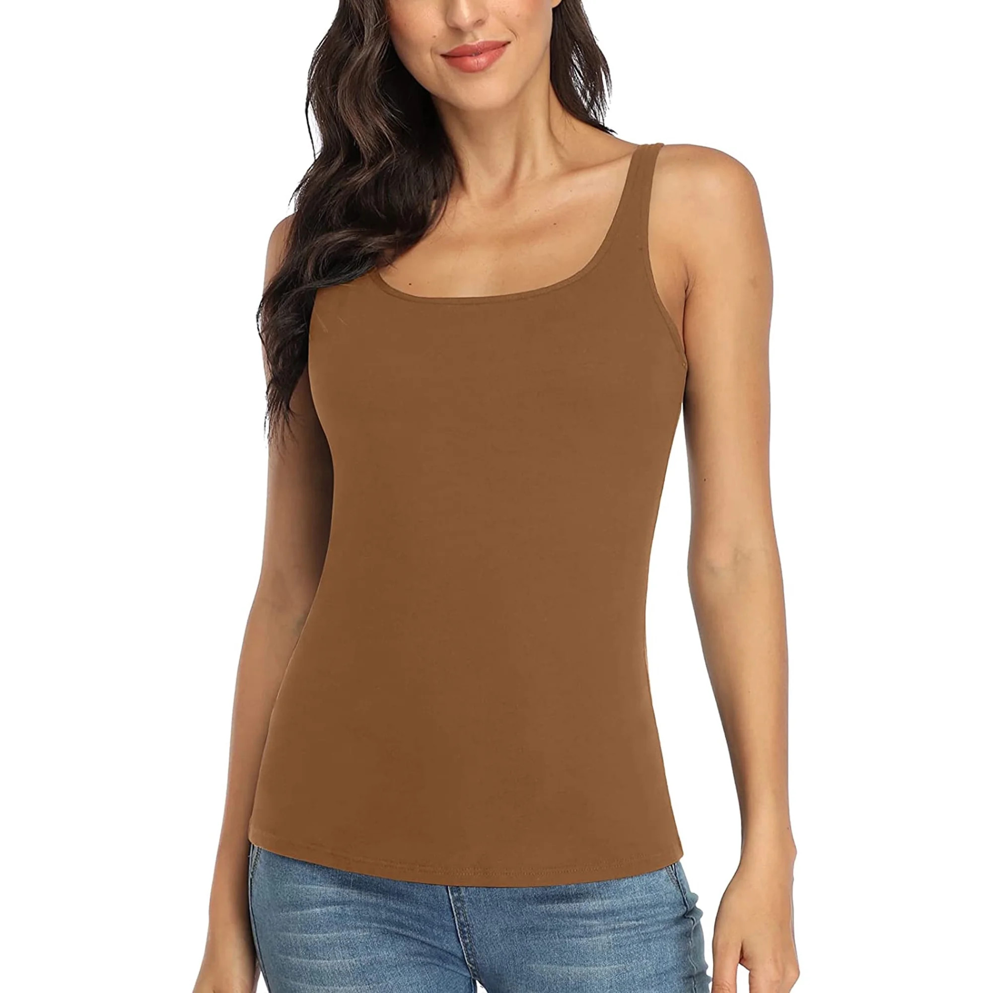 Women's Camisole Cotton Tank Top with Shelf Bra Adjustable Wide Strap Basic Undershirt | Walmart (US)
