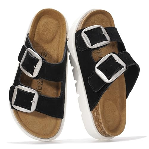 Project Cloud 100% Genuine Leather Platform Sandals Women Footwear - Wedge Chunky Slides for Women 2026 with Memory Foam Insole & Cork Footbed Womens Sandals (GreeceChunky) | Amazon (US)
