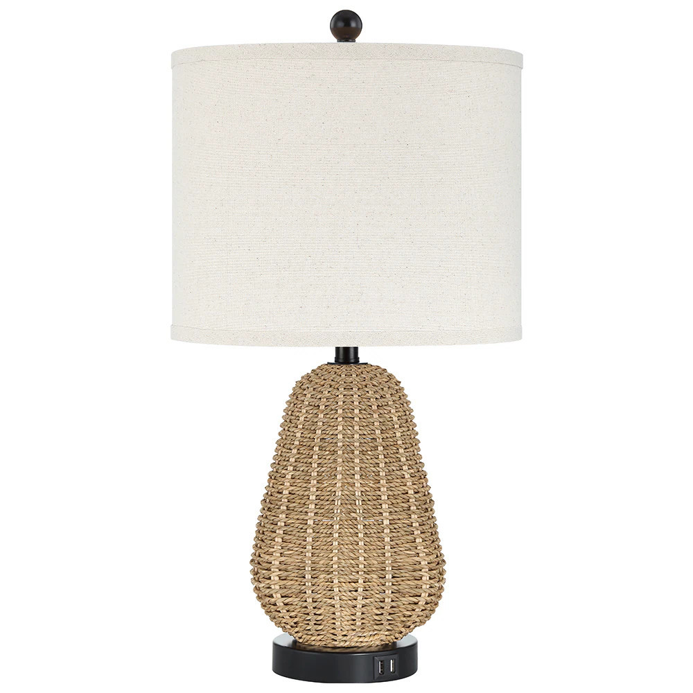 UrFurnishings rattan table lamp 23.5-in Brown LED Touch Table Lamp with Linen Shade | TD-71 | Lowe's