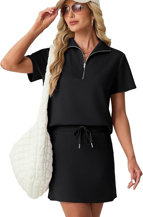 GRECERELLE Women's Summer 2 Piece Skort Set Half Zip Short Sleeve Top & Pocketed Tennis Skirt For... | Amazon (US)