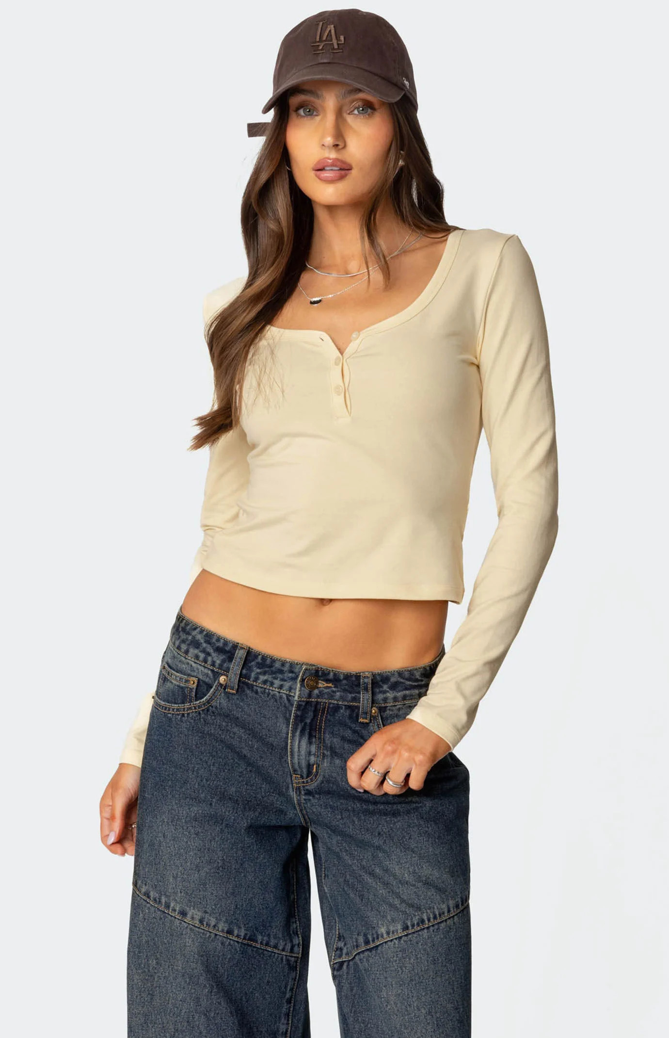 Edikted Women's Leah Henley Top in Yellow - Size Medium | PacSun