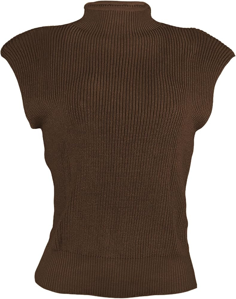 xxxiticat Women's Shoulder Pad Sweater Top Sleeveless Turtleneck Wide Shoulder Knitted Sweater Jumpe | Amazon (US)