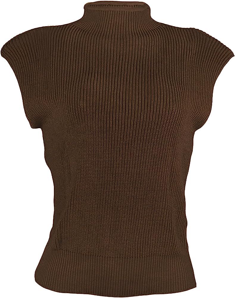 xxxiticat Women's Shoulder Pad Sweater Top Sleeveless Turtleneck Wide Shoulder Knitted Sweater Jumpe | Amazon (US)