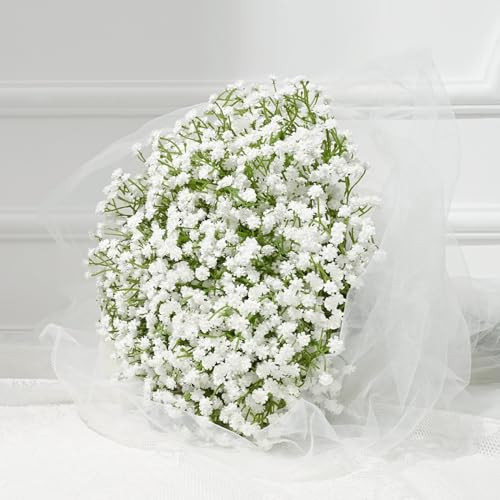 Dolicer 10 Pcs Babys Breath Artificial Flowers, White Long Stem Baby Breath Flowers Artificial Bulk, Real Touch Fake Babys Breath Gypsophila for Wedding Bridal Bouquet Party Arrangements Home Decor | Amazon (US)