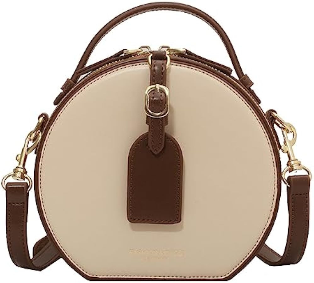 Western Leather Round Bag for Women,Retro Round Bag Top Handle with Strap | Amazon (US)