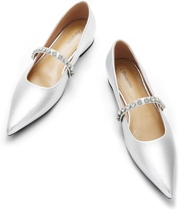 C.Paravano Crystal Strap Mary Jane for Women Pointed Toe Flats Women's Flats for Dressy Wedding O... | Amazon (US)