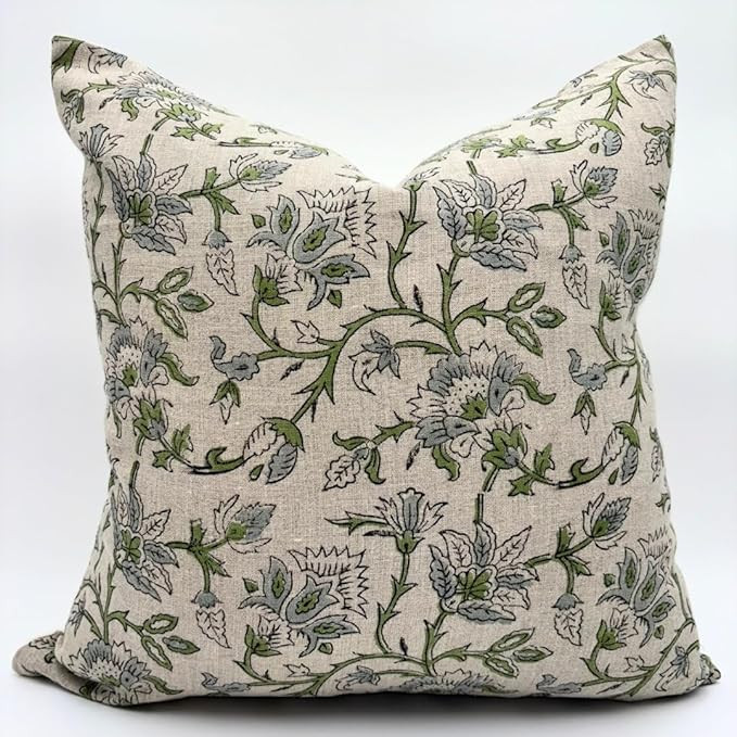 Decorative Pillow Cover French Country Pillow Cover Cottage Decor Floral Block Print, Farmhouse D... | Amazon (US)