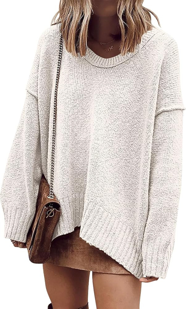 ANRABESS Women's Oversized Casual Loose Slouchy Scoop V Neck Batwing Long Sleeve Knit 2025 Fall P... | Amazon (US)