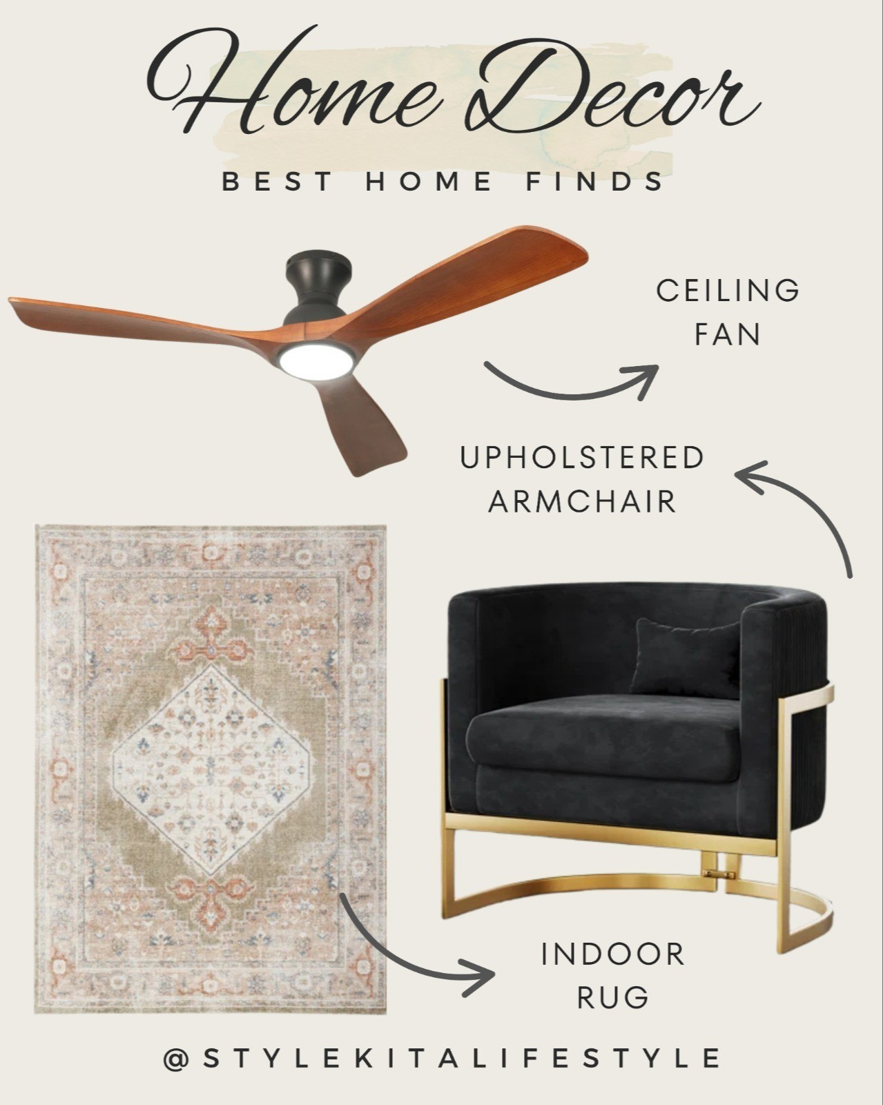 Best Home Finds Ceiling Fan l upholstered Armchair l indoor Rug 

#LTKActive #LTKHome #LTKSaleAlert