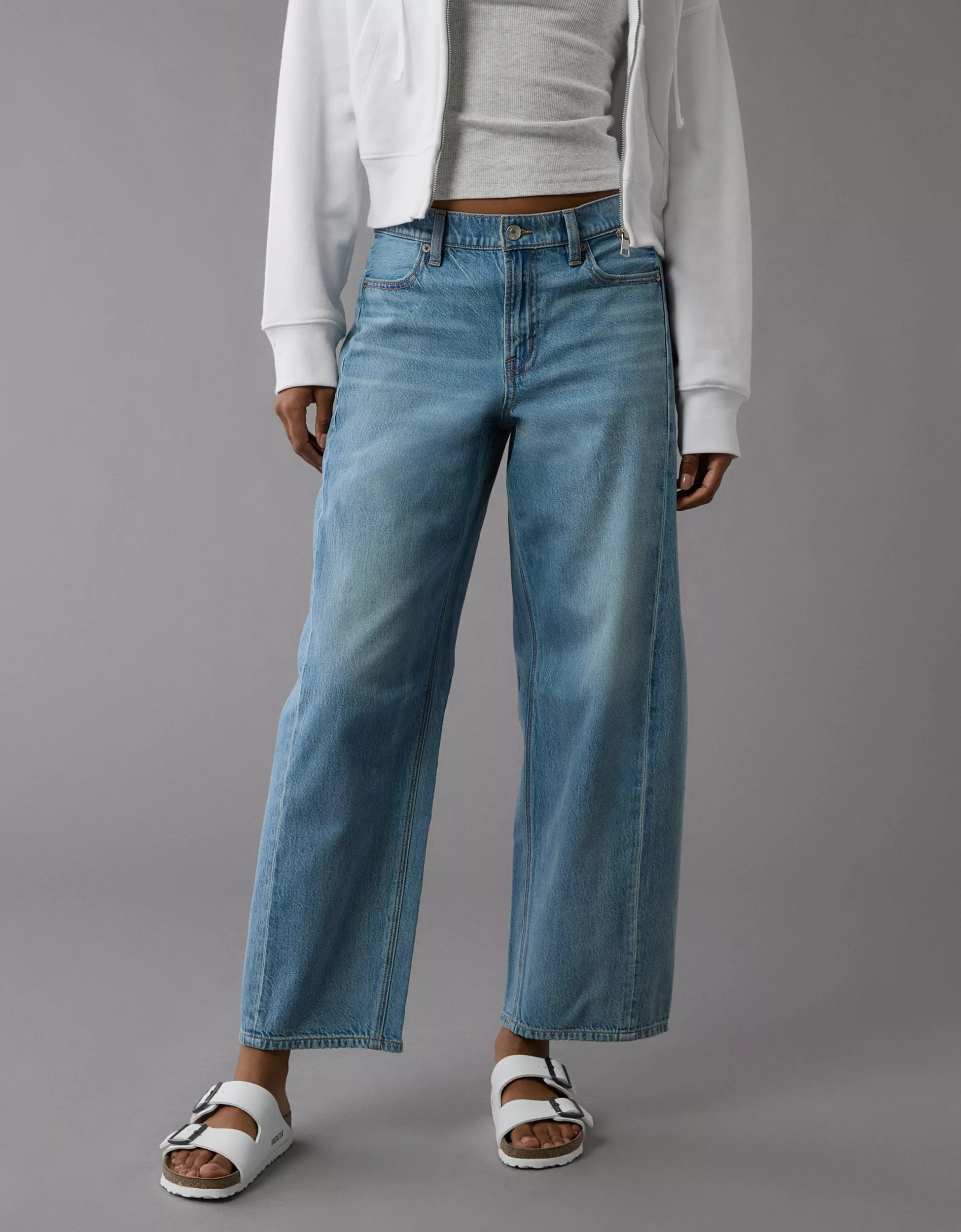 AE Dreamy Drape Strigid Barrel Jean | American Eagle Outfitters (US & CA)