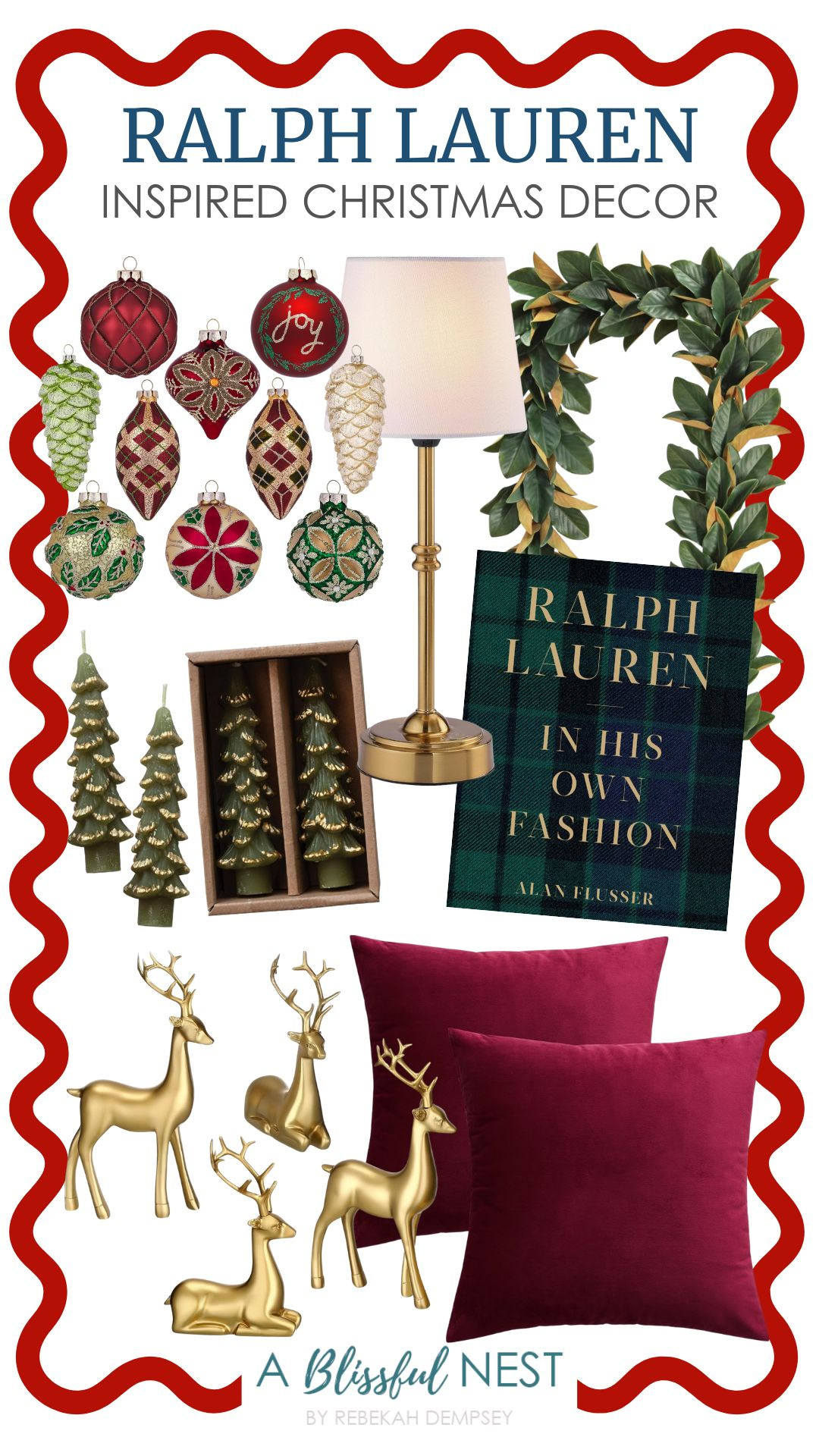 Classic style meets festive warmth — grab these gorgeous finds and elevate your holiday look!
faux holiday garland, Ralph Lauren decorative book, unscented tree-shaped taper candles, reindeer decor, red velvet throw pillows, cordless LED table lamp, glass Christmas ornaments 

 #LTKHoliday #LTKSeasonal #LTKHome